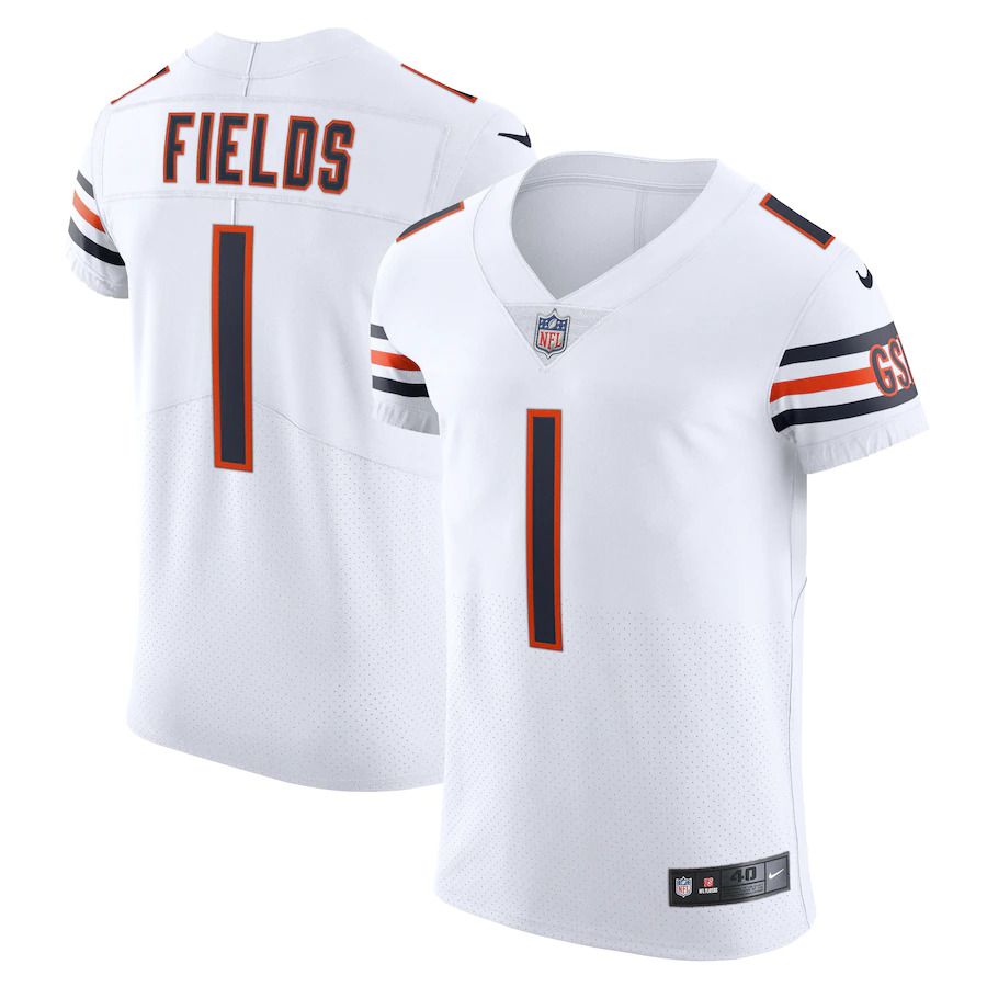 Men Chicago Bears #1 Justin Fields Nike White Vapor Elite NFL Jersey->chicago bears->NFL Jersey